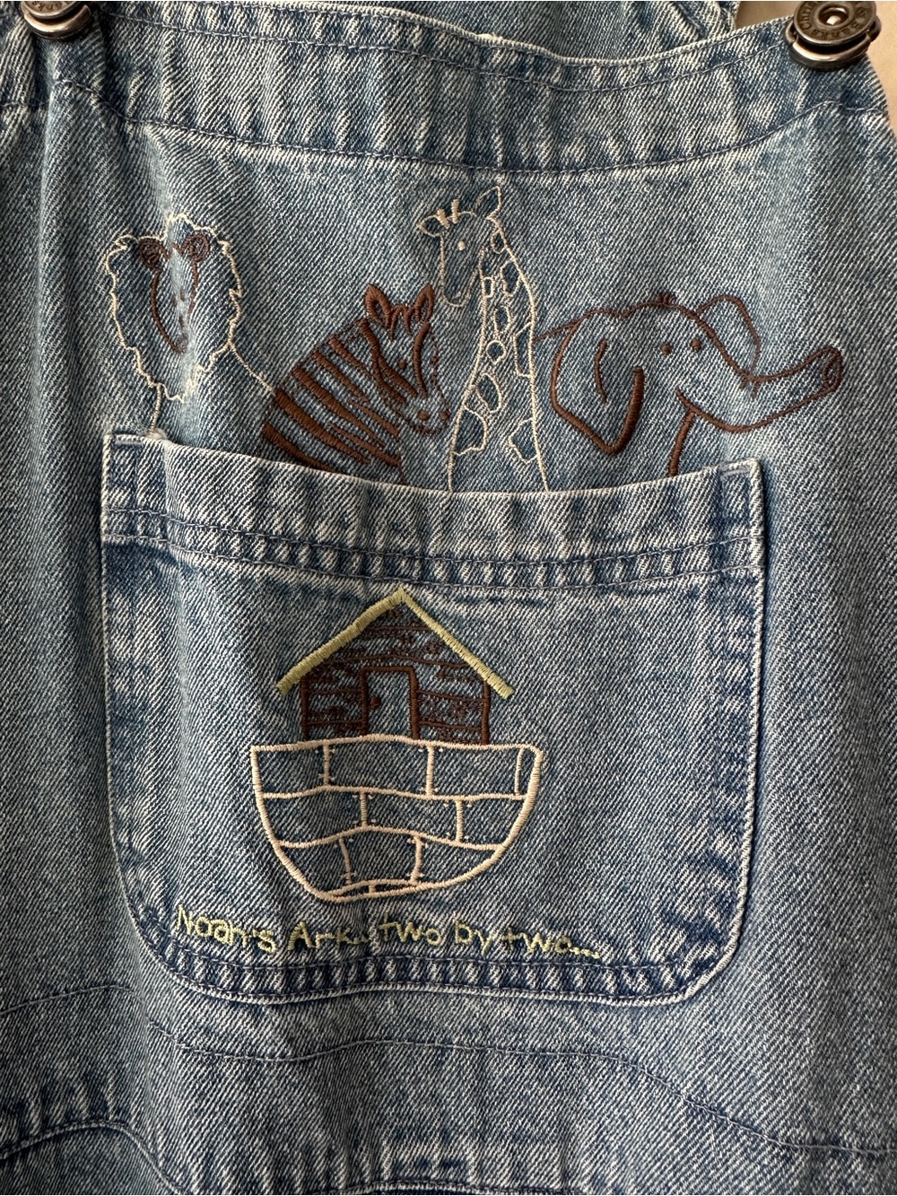 Vtg 90s Christopher Banks Noahs Ark Embroidered Denim Overalls Jumper Medium M - Picture 5 of 11